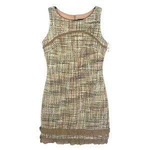 ABS By Allen Schwartz Dress Women 8 Tan‎ Tweed Sleeveless with Ruffle Trim